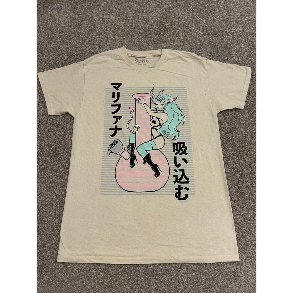 Spencers Graphic Tee Mens M Cream Excellent Anime Succubus Japanese Text T-Shirt